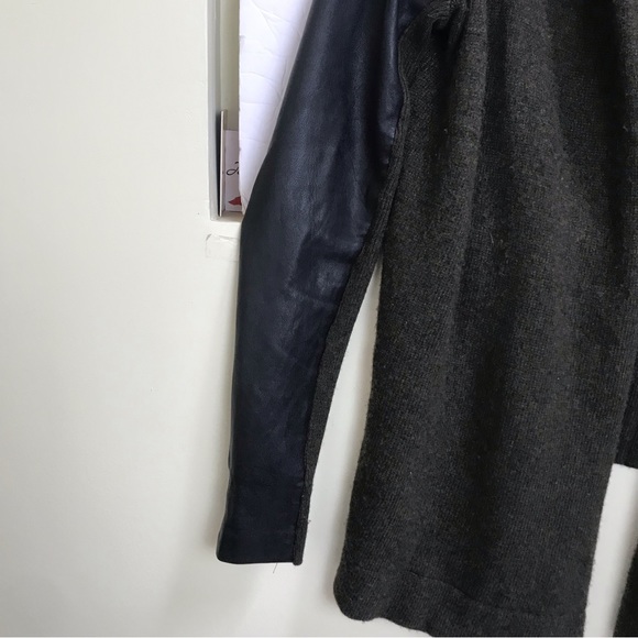 Danier Open Front Cardigan Sweater Leather Sleeves Slits Cashmere Wool Blend Top - Picture 7 of 13